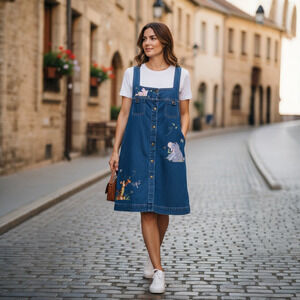 Disney Vintage Overall Dress Womens Large Blue Denim Pooh Tigger Piglet Eeyore